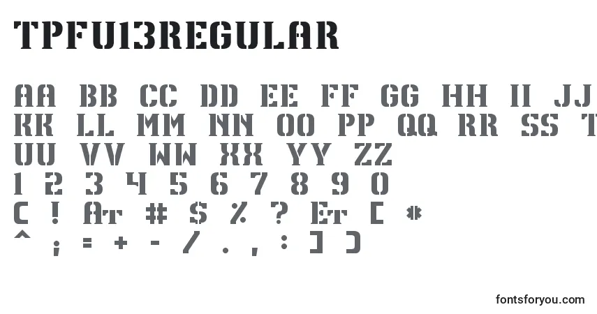 Czcionka TpfU13Regular – alfabet, cyfry, specjalne znaki