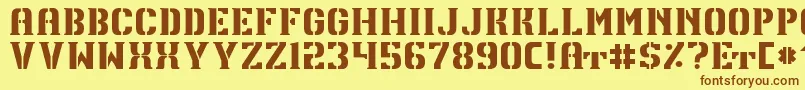 フォントTpfU13Regular – 茶色の文字が黄色の背景にあります。