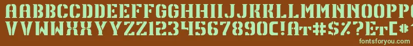 フォントTpfU13Regular – 緑色の文字が茶色の背景にあります。