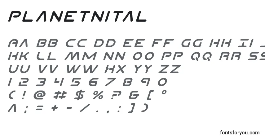 Schriftart Planetnital – Alphabet, Zahlen, spezielle Symbole
