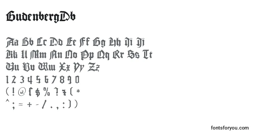 A fonte GudenbergDb – alfabeto, números, caracteres especiais