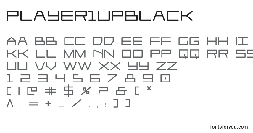 A fonte Player1upblack – alfabeto, números, caracteres especiais