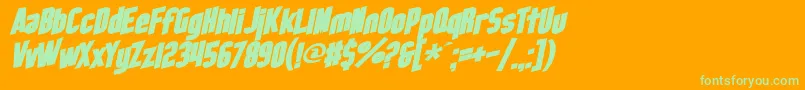SfObliquitiesBold-Schriftart – Grüne Schriften auf orangefarbenem Hintergrund