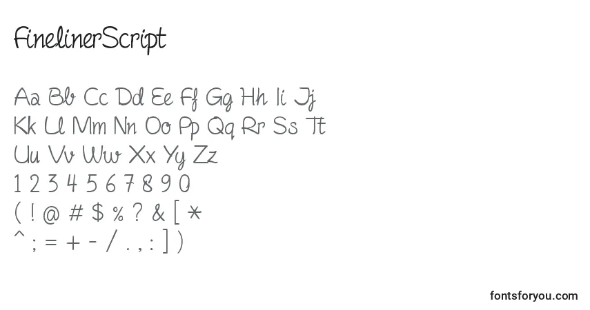 Fuente FinelinerScript - alfabeto, números, caracteres especiales