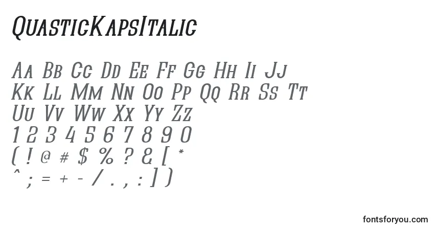Czcionka QuasticKapsItalic – alfabet, cyfry, specjalne znaki