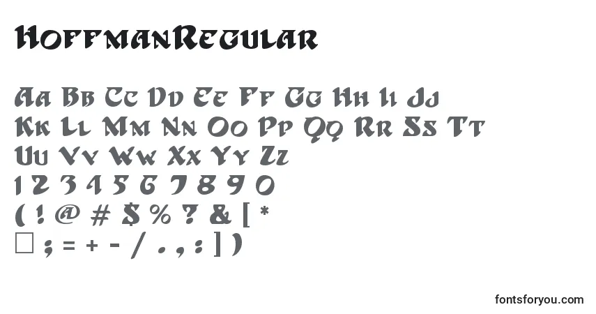 A fonte HoffmanRegular – alfabeto, números, caracteres especiais