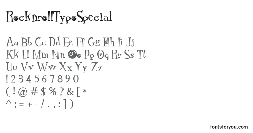 RocknrollTypoSpecial-fontti – aakkoset, numerot, erikoismerkit