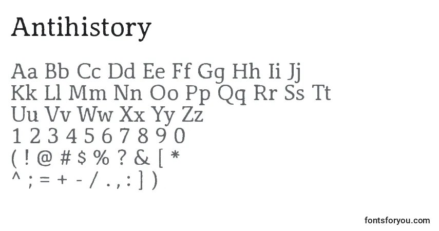 Fuente Antihistory - alfabeto, números, caracteres especiales