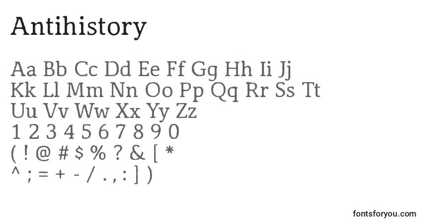 Antihistory-fontti – aakkoset, numerot, erikoismerkit