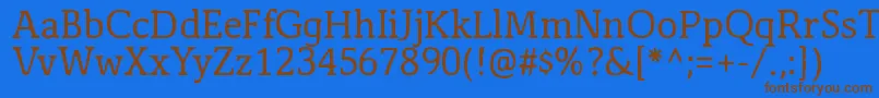 フォントAntihistory – 茶色の文字が青い背景にあります。