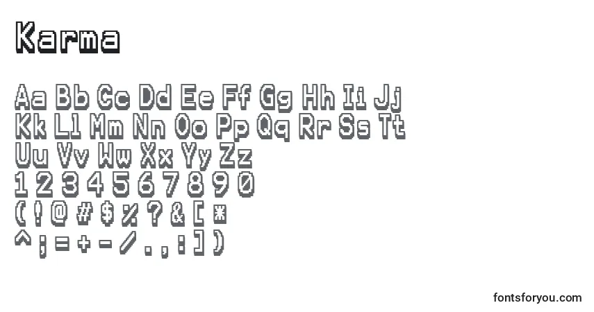 Czcionka Karma – alfabet, cyfry, specjalne znaki