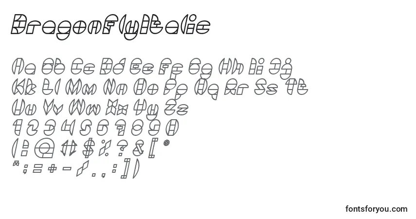 A fonte DragonFlyItalic – alfabeto, números, caracteres especiais