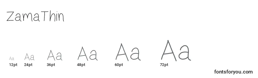 ZamaThin Font Sizes