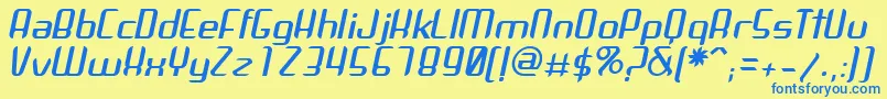 フォントArbekaItalic – 青い文字が黄色の背景にあります。