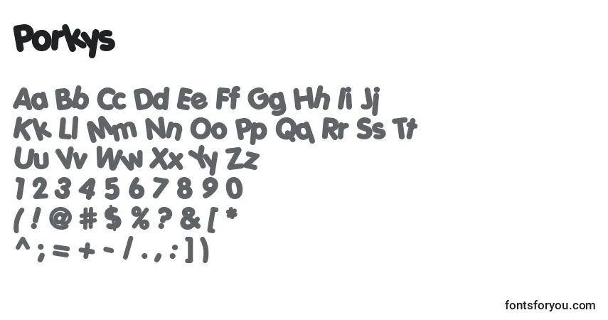 Czcionka Porkys – alfabet, cyfry, specjalne znaki