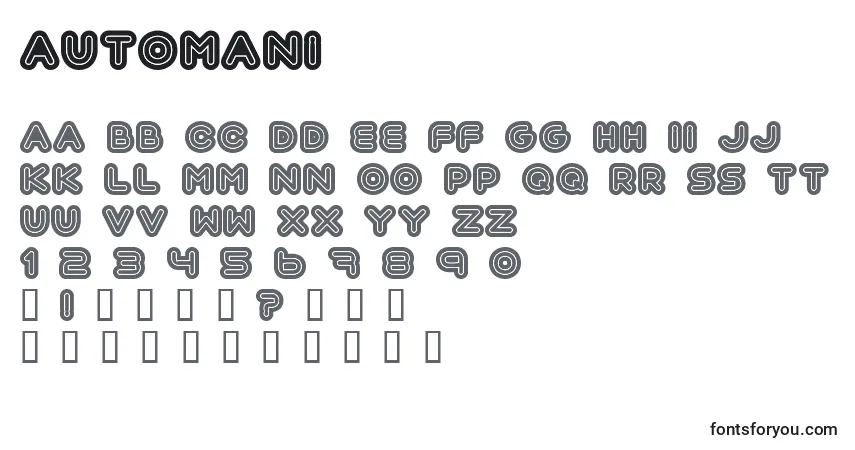 Czcionka Automani – alfabet, cyfry, specjalne znaki