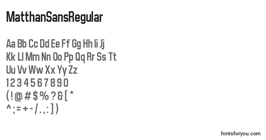 Czcionka MatthanSansRegular – alfabet, cyfry, specjalne znaki