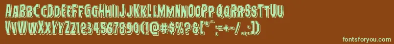 フォントHitchblockpunch – 緑色の文字が茶色の背景にあります。
