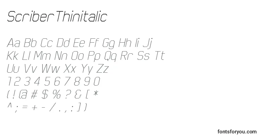 Fuente ScriberThinitalic - alfabeto, números, caracteres especiales
