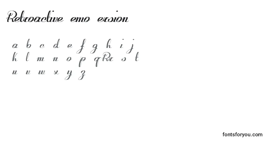Czcionka RetroactiveDemoVersion – alfabet, cyfry, specjalne znaki