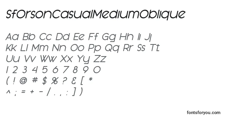 Czcionka SfOrsonCasualMediumOblique – alfabet, cyfry, specjalne znaki