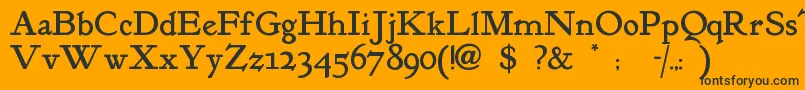 Kelmscottroman-Schriftart – Schwarze Schriften auf orangefarbenem Hintergrund