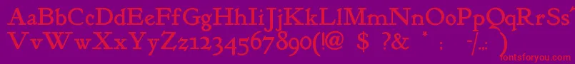 フォントKelmscottroman – 紫の背景に赤い文字