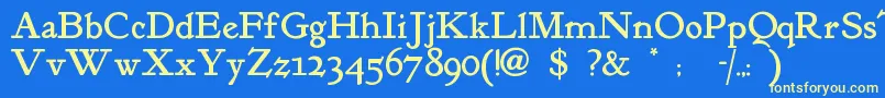 Kelmscottroman-Schriftart – Gelbe Schriften auf blauem Hintergrund