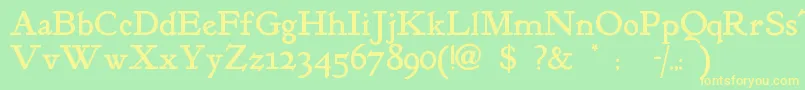 Kelmscottroman-fontti – keltaiset fontit vihreällä taustalla