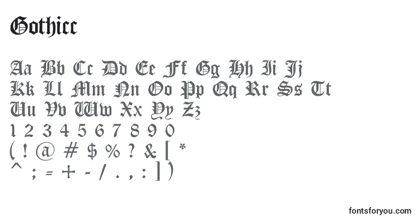 Czcionka Gothicc – alfabet, cyfry, specjalne znaki