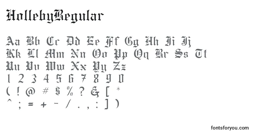 A fonte HollebyRegular – alfabeto, números, caracteres especiais