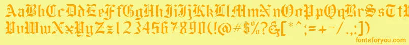 フォントHollebyRegular – オレンジの文字が黄色の背景にあります。