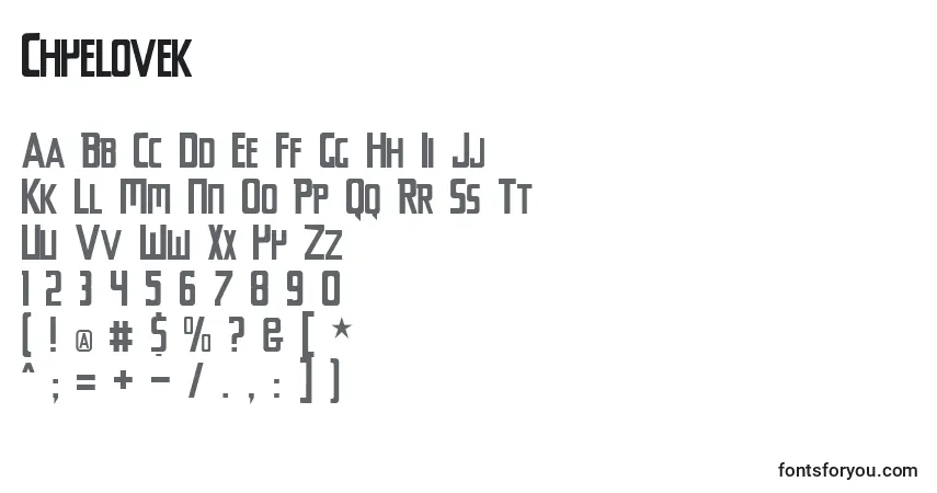Schriftart Chyelovek – Alphabet, Zahlen, spezielle Symbole