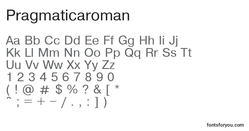Czcionka Pragmaticaroman – alfabet, cyfry, specjalne znaki