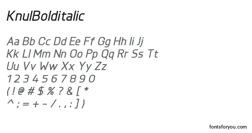 Schriftart KnulBolditalic – Alphabet, Zahlen, spezielle Symbole