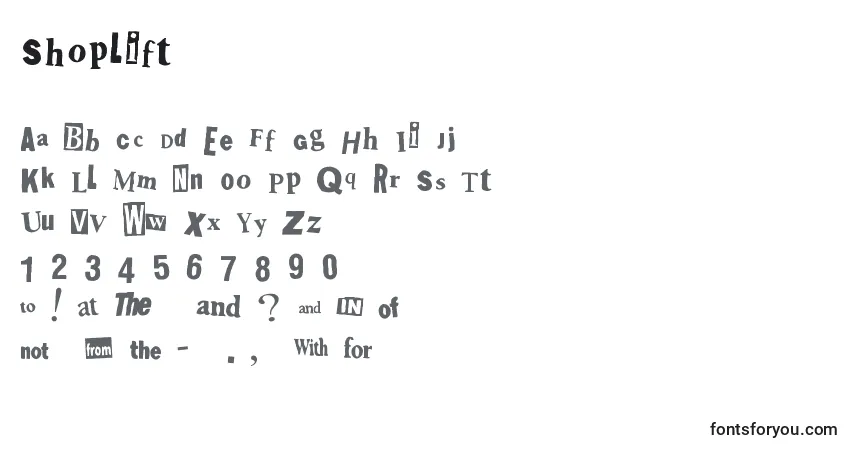Czcionka Shoplift – alfabet, cyfry, specjalne znaki