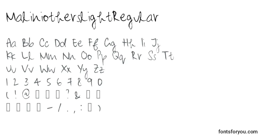 Шрифт MaliniotherslightRegular – алфавит, цифры, специальные символы
