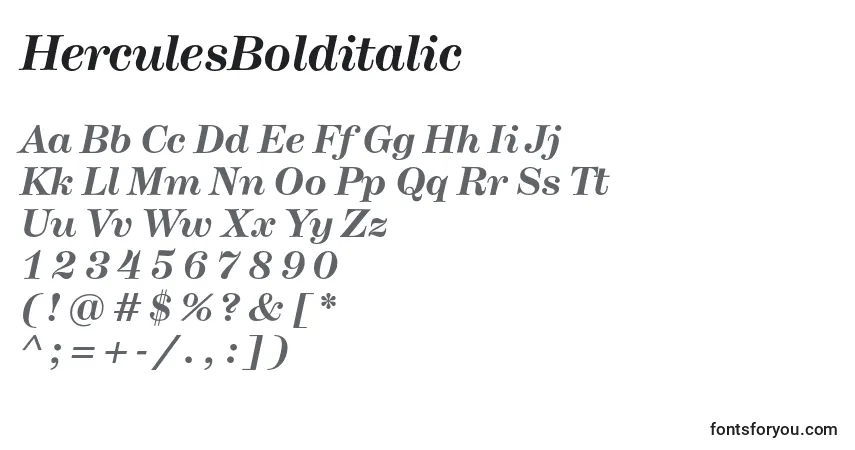 Czcionka HerculesBolditalic – alfabet, cyfry, specjalne znaki
