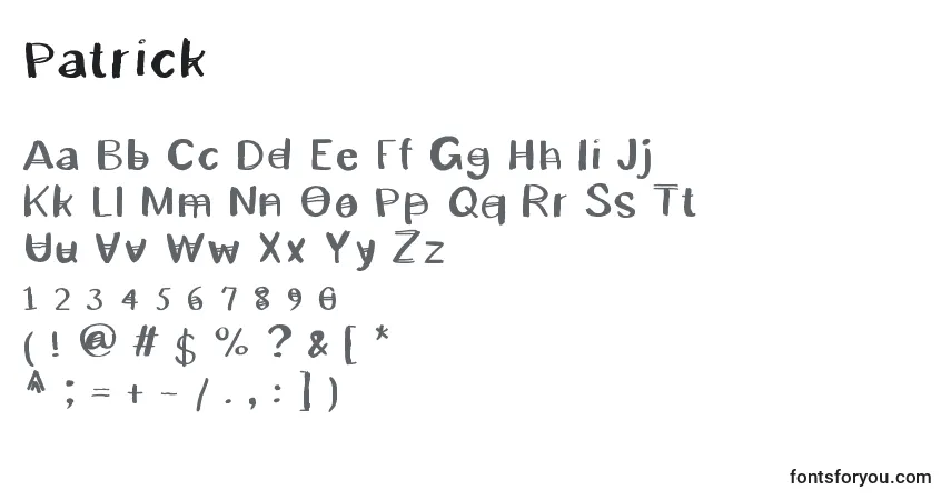 Schriftart Patrick (105698) – Alphabet, Zahlen, spezielle Symbole