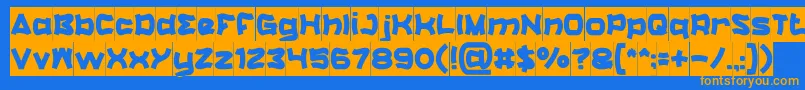 フォントCatalystInverse – オレンジ色の文字が青い背景にあります。