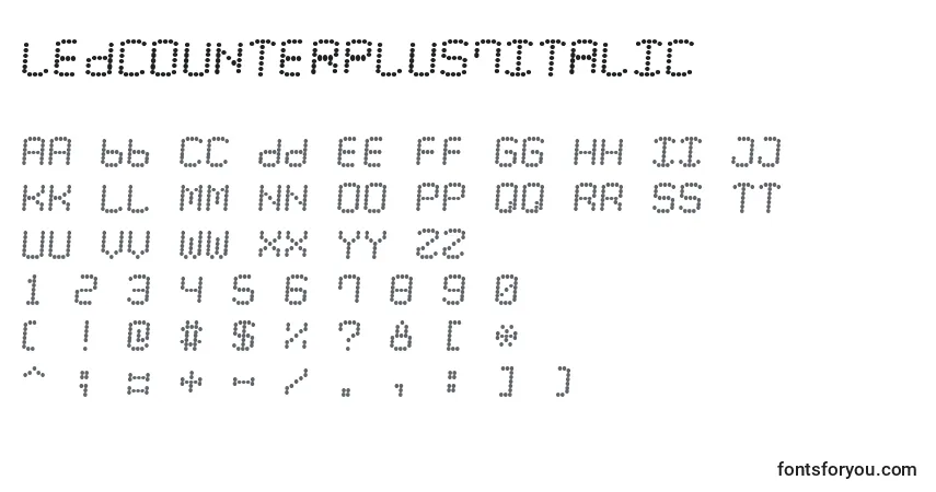 A fonte LedCounterPlus7Italic – alfabeto, números, caracteres especiais