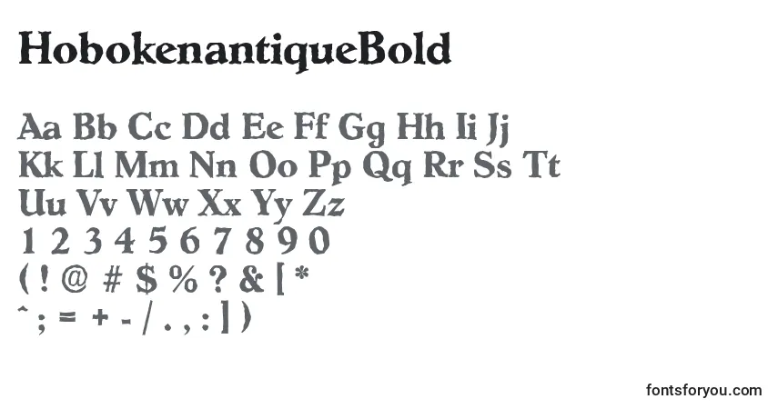 A fonte HobokenantiqueBold – alfabeto, números, caracteres especiais