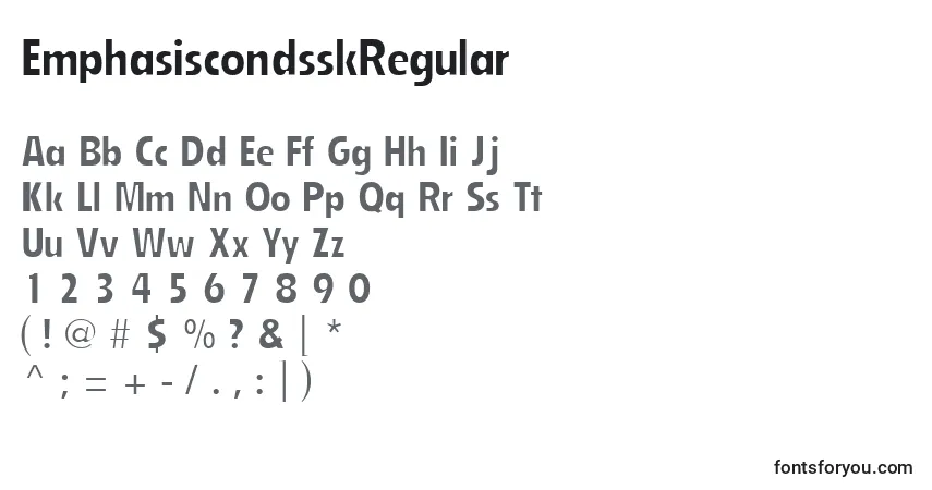 Шрифт EmphasiscondsskRegular – алфавит, цифры, специальные символы