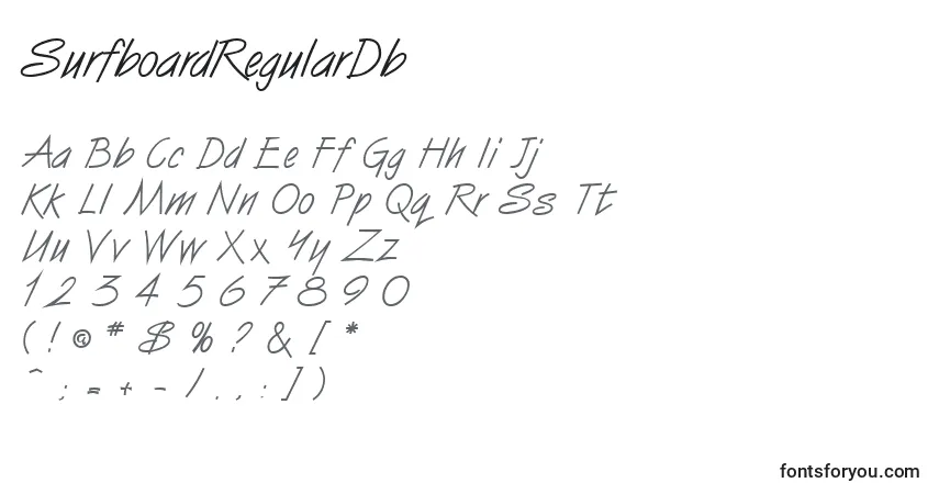 Czcionka SurfboardRegularDb – alfabet, cyfry, specjalne znaki