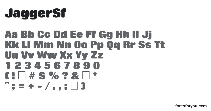 Czcionka JaggerSf – alfabet, cyfry, specjalne znaki
