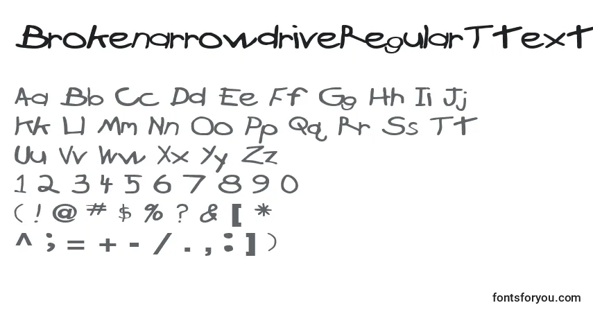 A fonte BrokenarrowdriveRegularTtext – alfabeto, números, caracteres especiais