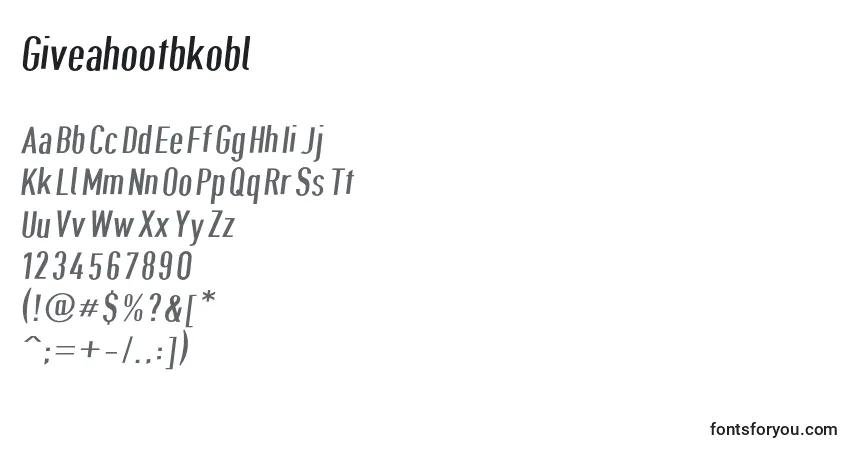 Czcionka Giveahootbkobl – alfabet, cyfry, specjalne znaki