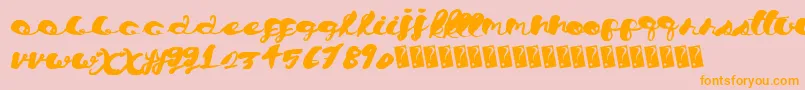 Chronicalscript-Schriftart – Orangefarbene Schriften auf rosa Hintergrund