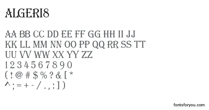 A fonte Algeri8 – alfabeto, números, caracteres especiais