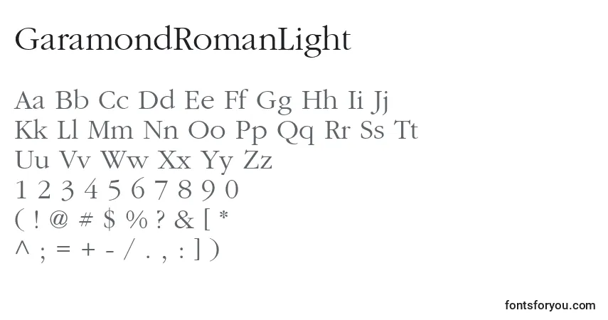 A fonte GaramondRomanLight – alfabeto, números, caracteres especiais